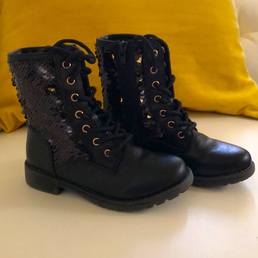 All black faux leather with sequins